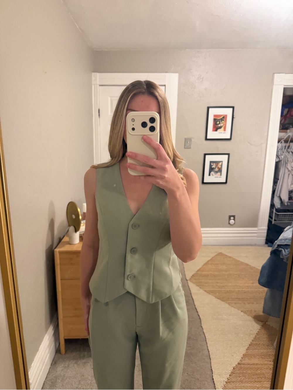 Abercrombie Tailored Sleeveless Vest and Trouser Set - Sage Green XS